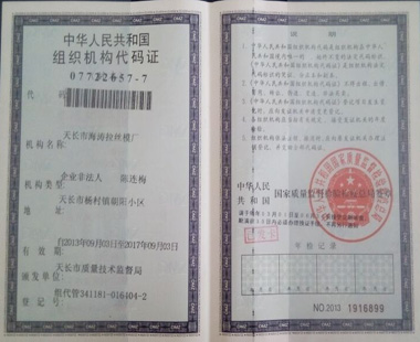 Organization code certificate